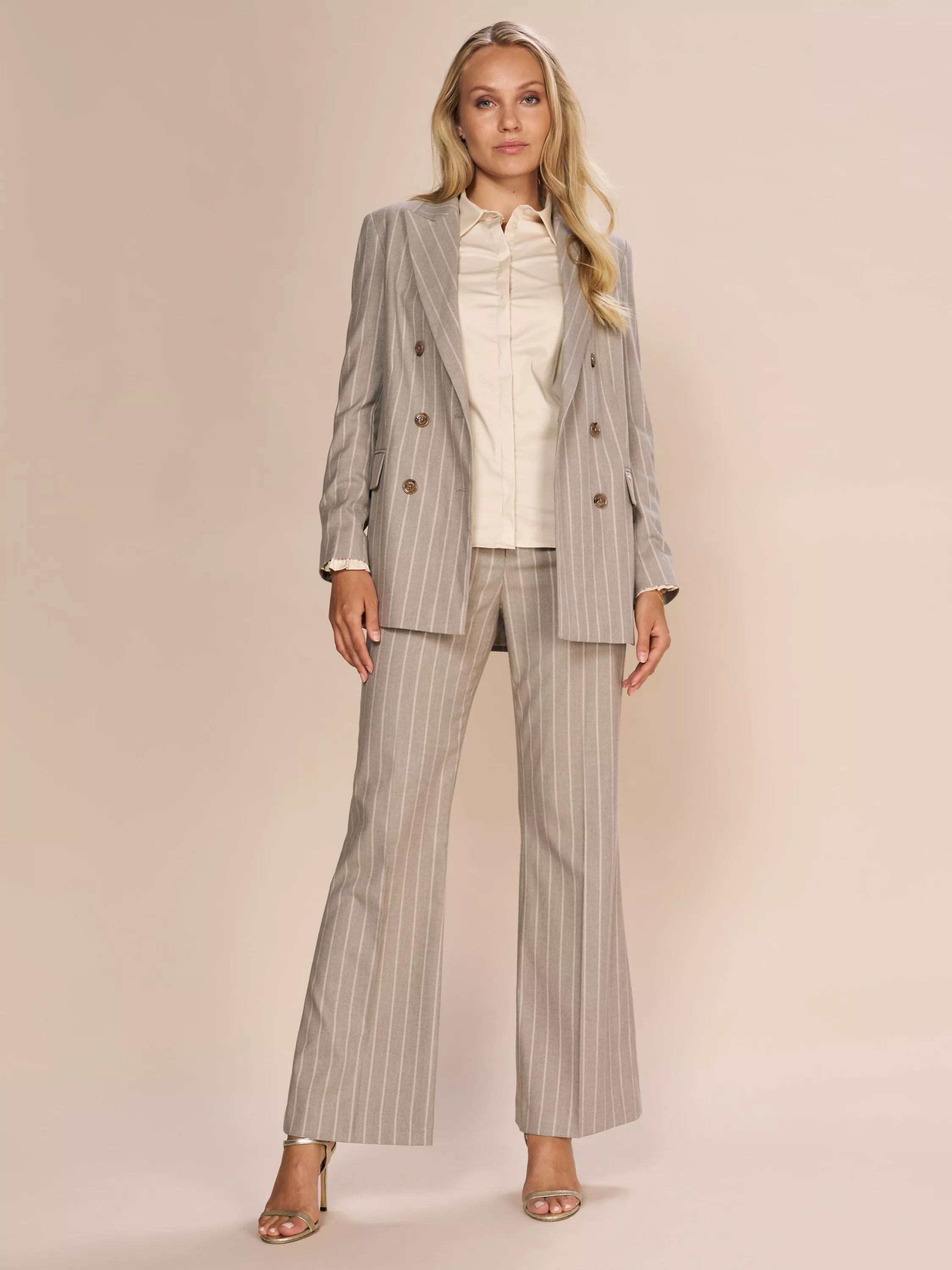 MOS MOSH Milla Soft Stripe Double Breasted Blazer, Roasted Cashew | John Lewis (UK)