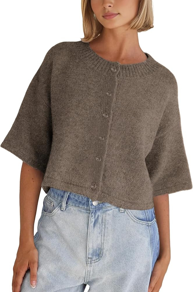 Springrain Cardigan Sweaters for Women Lightweight Knit Cropped Cardigan Button Up Solid Knitwear | Amazon (US)