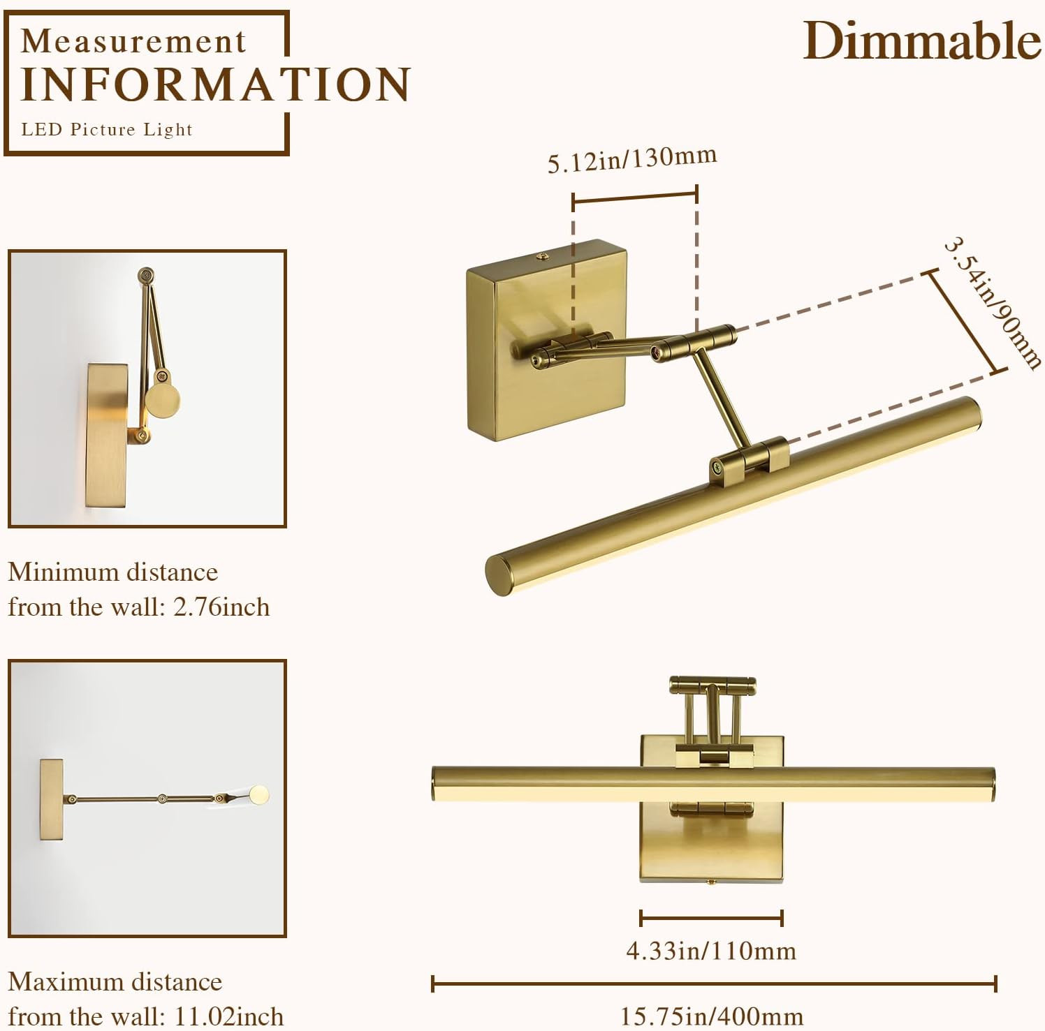 Joossnwell LED Picture Lights for Paintings Dimmable 15.5" Inch Long Hard-Wired Picture Frame Lig... | Amazon (US)