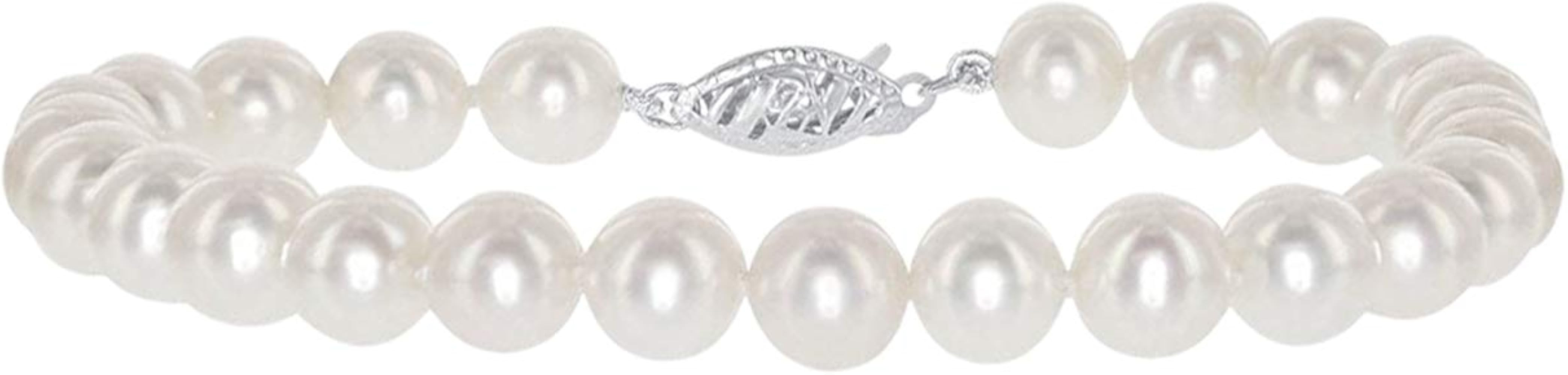 14K Yellow Gold AAA Freshwater Cultured Pearl Bridal Silk-Knotted Strand Bracelet with Fishhook C... | Amazon (US)