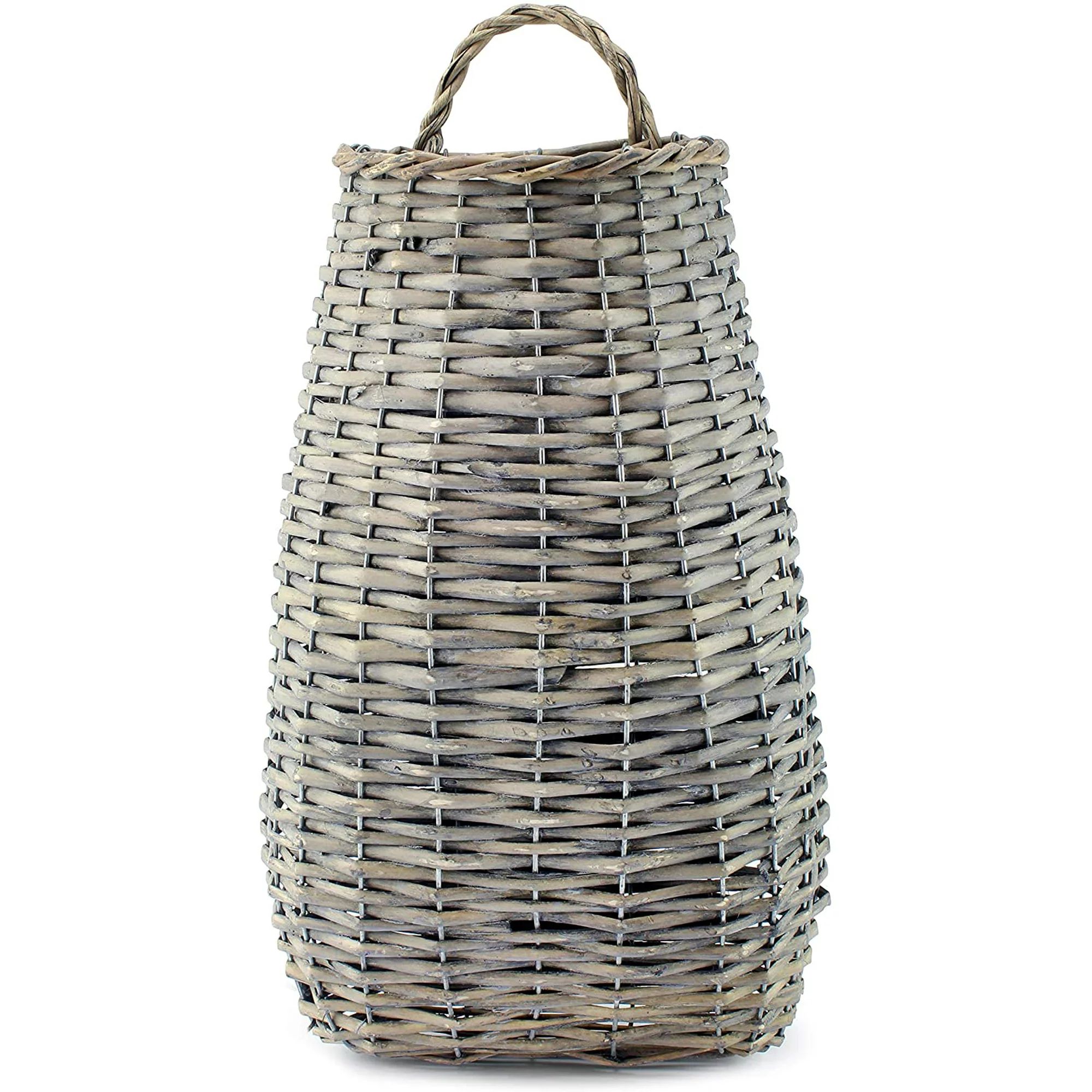 AuldHome Wall Hanging Pocket Basket; Woven Wicker Rustic Farmhouse Gray Washed Long Basket; 17 x ... | Walmart (US)
