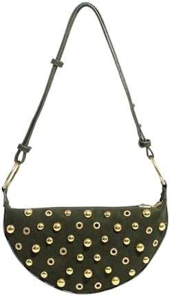 MakeMeChic Women's Studded Sholder Bag Suede Rivet Zipper Bag Punk Y2K Trendy Purse Handbags | Amazon (US)