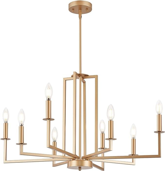 Modern Gold Farmhouse Chandelier, 8-Light Candle Dining Room Farmhouse Chandeliers, Metal Hanging... | Amazon (US)