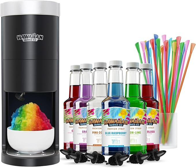 Hawaiian Shaved Ice HomePro Shaved Ice and Snow Cone Machine Kit, 6-16oz. Syrup Flavors Cherry, G... | Amazon (US)