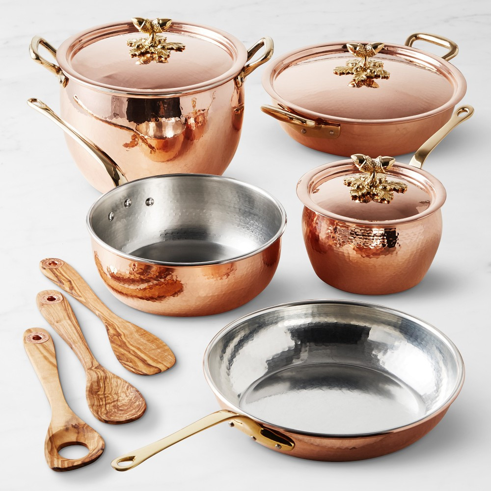 Ruffoni Historia Hammered Copper 11-Piece Cookware Set with Olivewood Tools | Williams-Sonoma