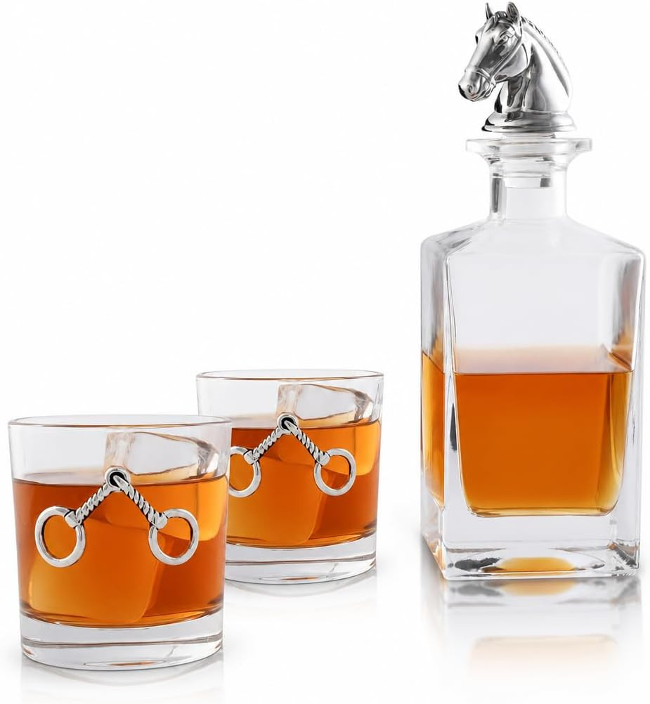 Arthur Court Equestrian Decanter Set with Whiskey Glasses - 750ml Glass Decanter with Horse Head Stopper - Perfect for Home Bar or Man Cave | Amazon (US)