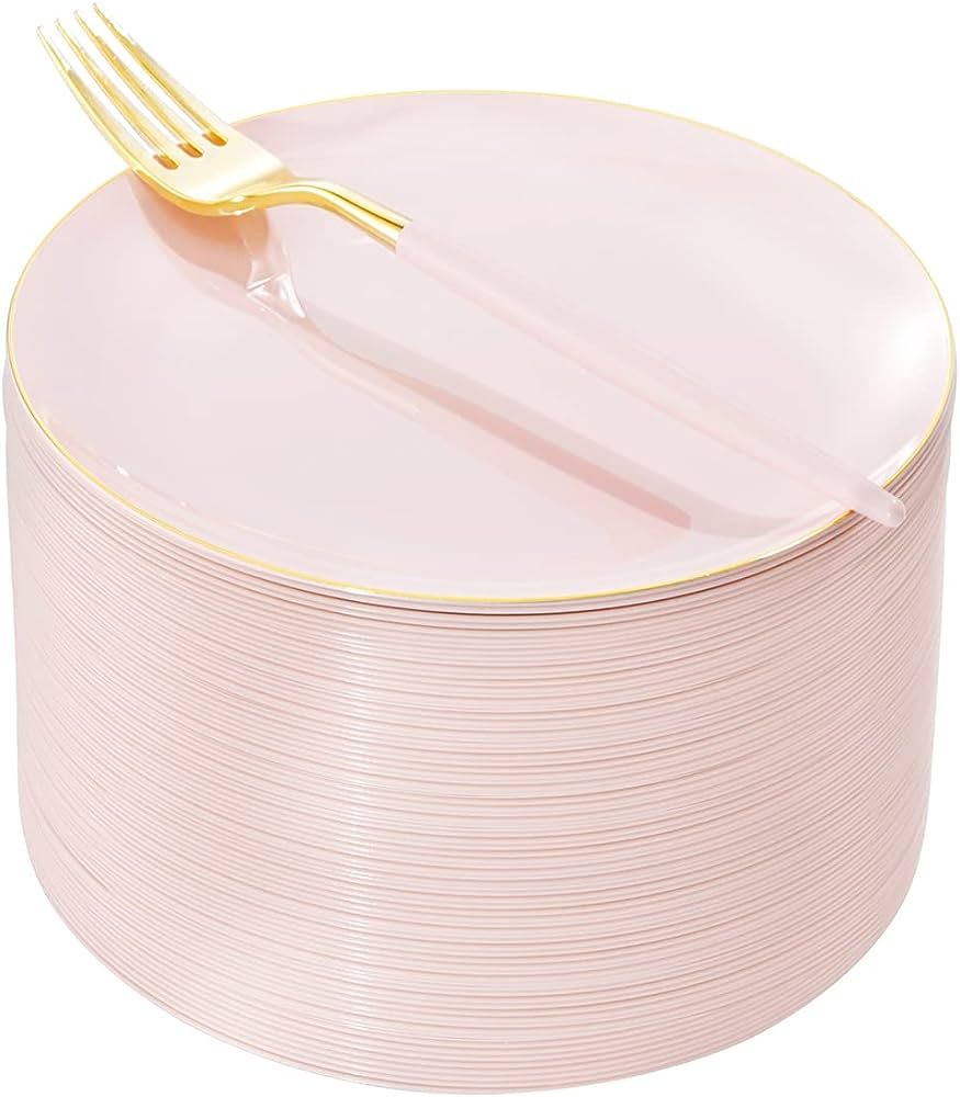 I00000 72PCS Pink Gold Plastic Dessert Plates with 72PCS Disposable Pink Forks, Premium Pink Appe... | Amazon (US)