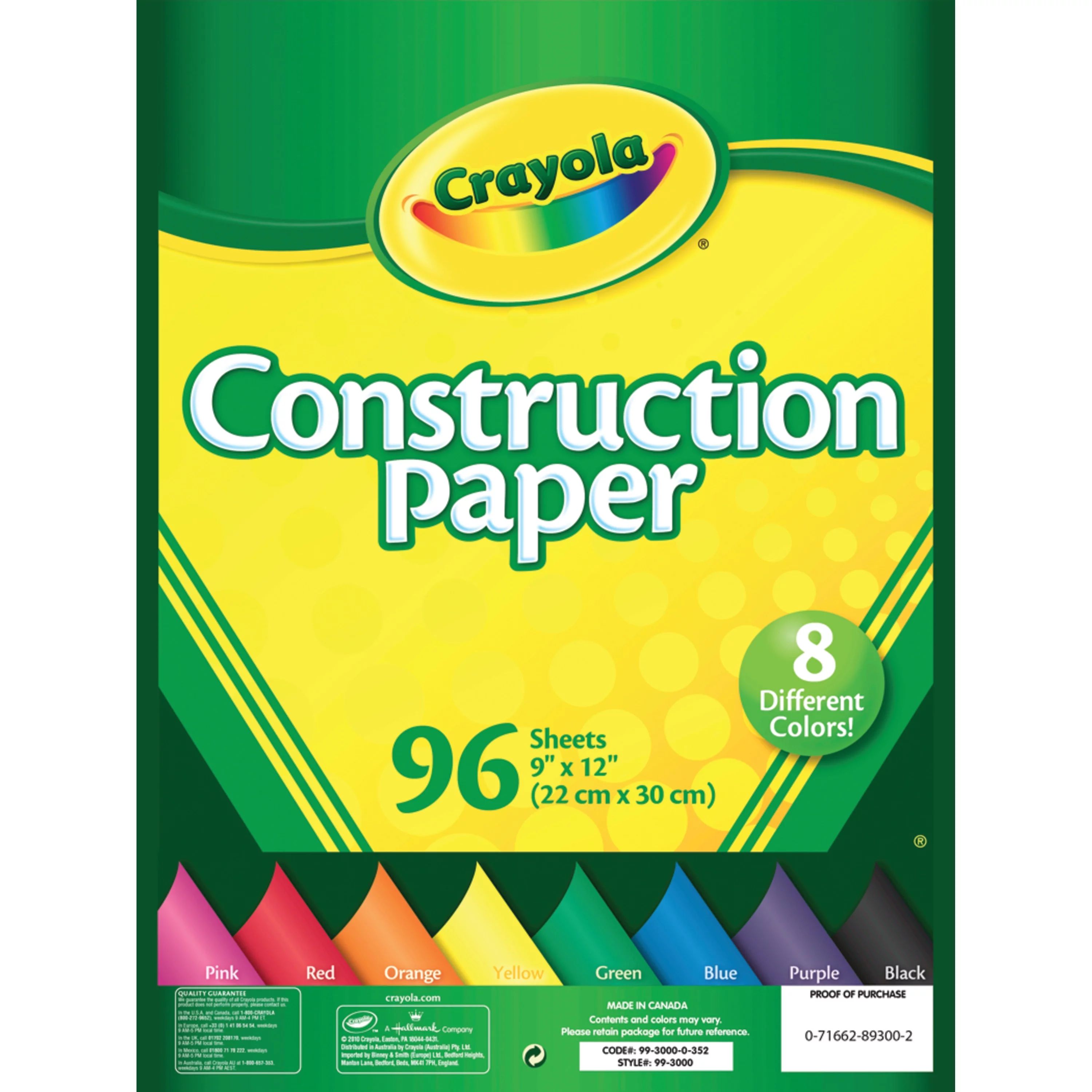 Crayola Construction Paper, 8 Primary Colors, Beginner Child, 96 Pieces - Walmart.com | Walmart (US)