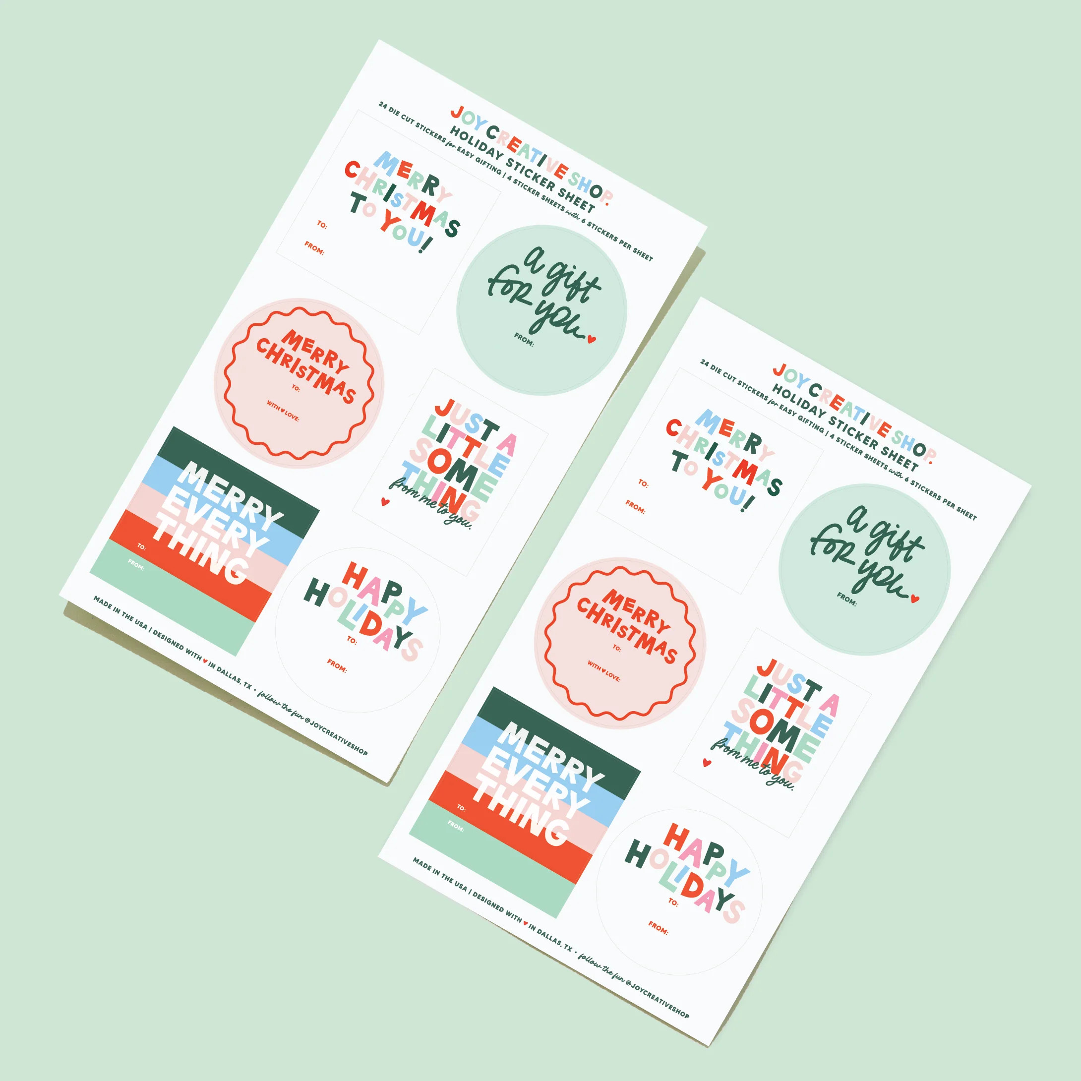 2025 Holiday Assorted To From Sticker Sheets | Joy Creative Shop