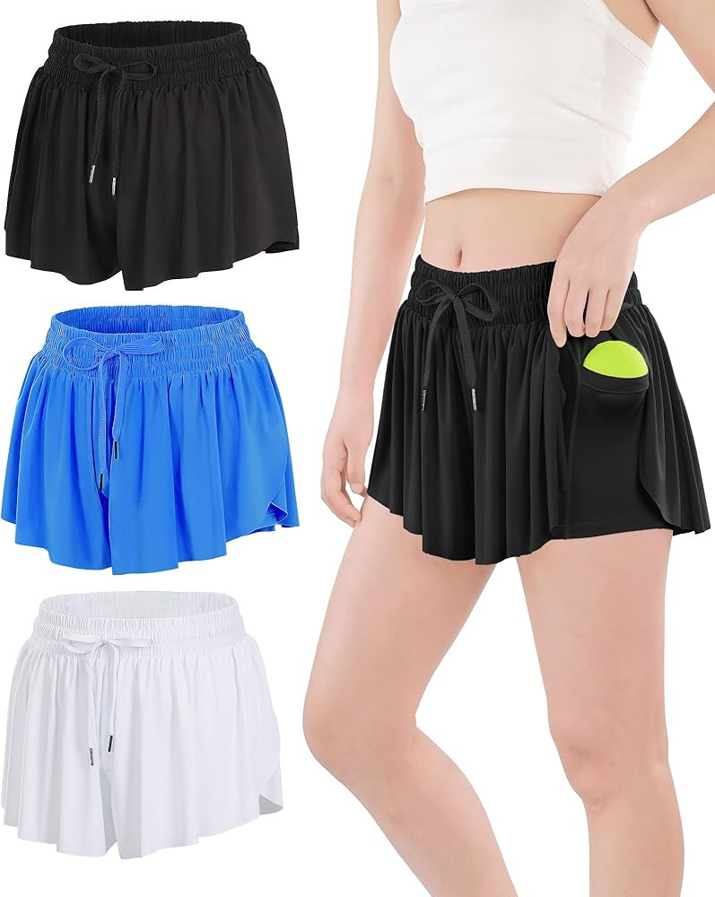 Girls Butterfly Shorts Flowy Shorts with Pocket 2-in-1 Dance Athletic Shorts for Girl 7-14 Years | Amazon (US)