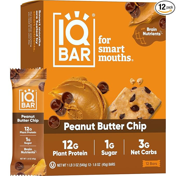 IQBAR Brain and Body Plant Protein Bars - Peanut Butter Chip - 12 Count, Low Carb, High Fiber, Gl... | Amazon (US)
