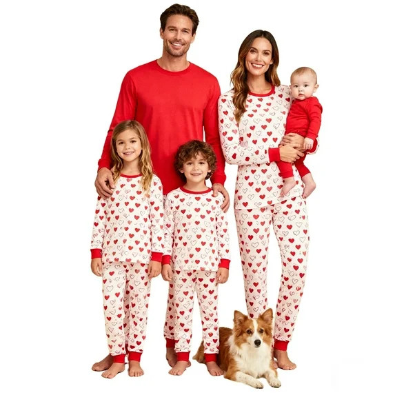 Valentines Day Matching Family Pajamas Set Love Heart Pattern Family Matching Outfits | Walmart (US)