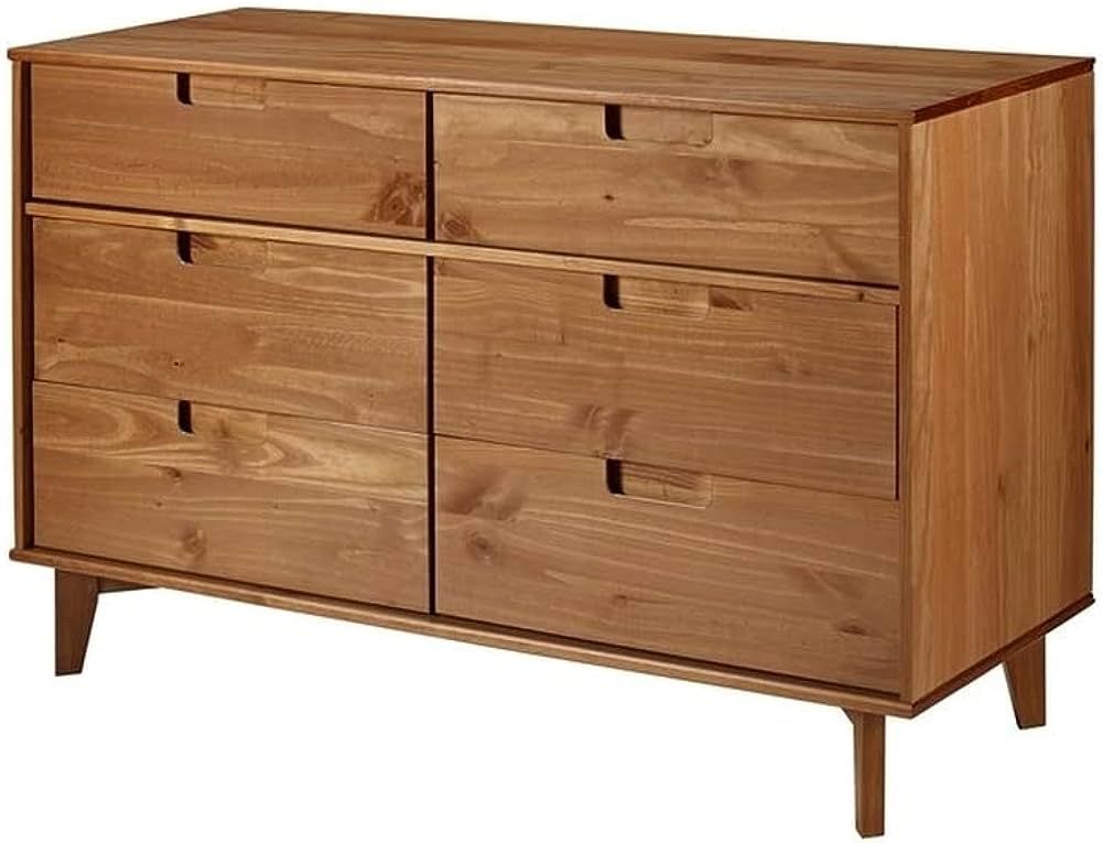 Walker Edison Mid Century Modern Wooden 6 Drawer Double Dresser Antique Organizer Closet, Caramel | Amazon (US)