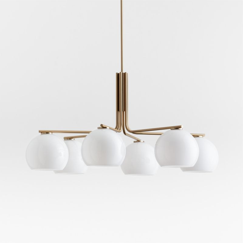 Arren Brass Chandelier Light with Round Milk Glass Shades | Crate & Barrel | Crate & Barrel
