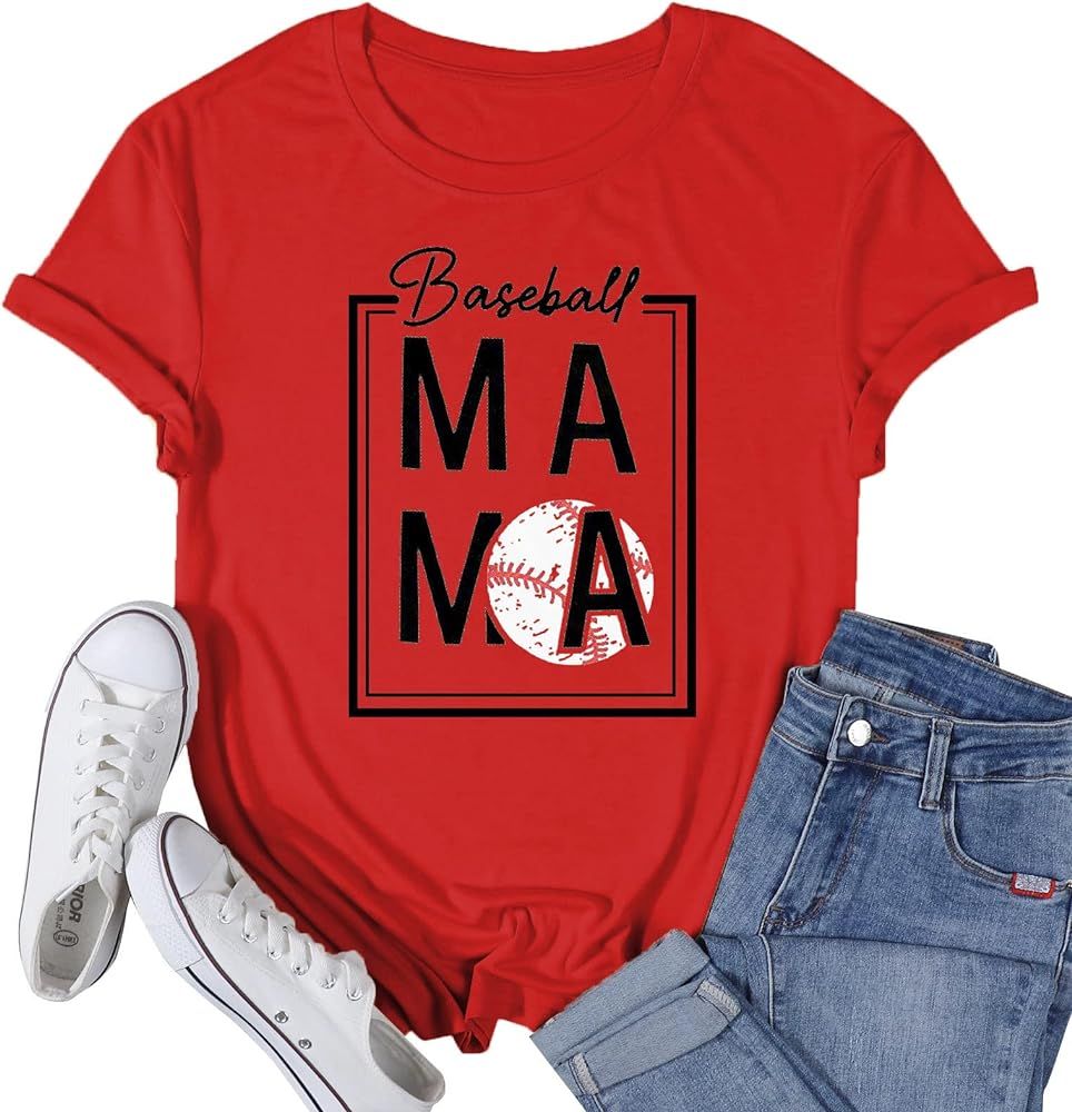 Baseball Mama Shirt Women Baseball Mom Tshirt Mama Graphic Tee Funny Letter Print Short Sleeve To... | Amazon (US)