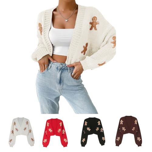 Gingerbread Cardigan Women, Women's Christmas Cropped Cardigan, Gingerbread Cardigan Women, Gingerbread Man Cardigan (Apricot,Medium) | Amazon (US)