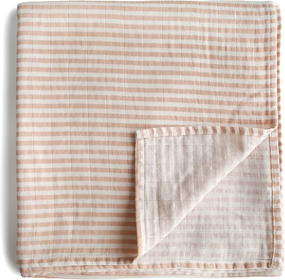 mushie Muslin Baby Swaddle Blanket | 100% Organic Cotton (Natural Stripe) | Amazon (US)