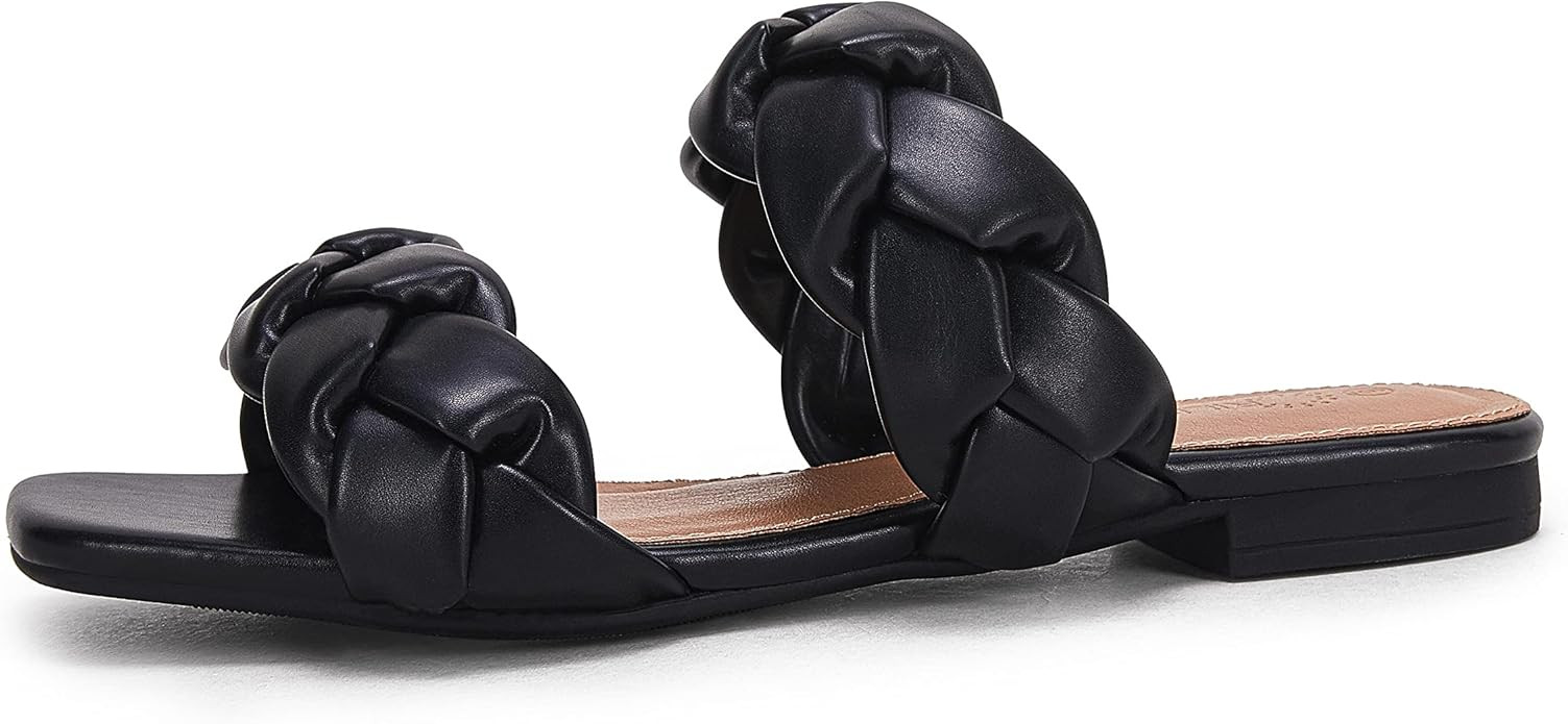 Womens Square Open Toe Braided Sandals Slip-On Casual Summer Comfortable Sandals with Low Heel St... | Amazon (US)