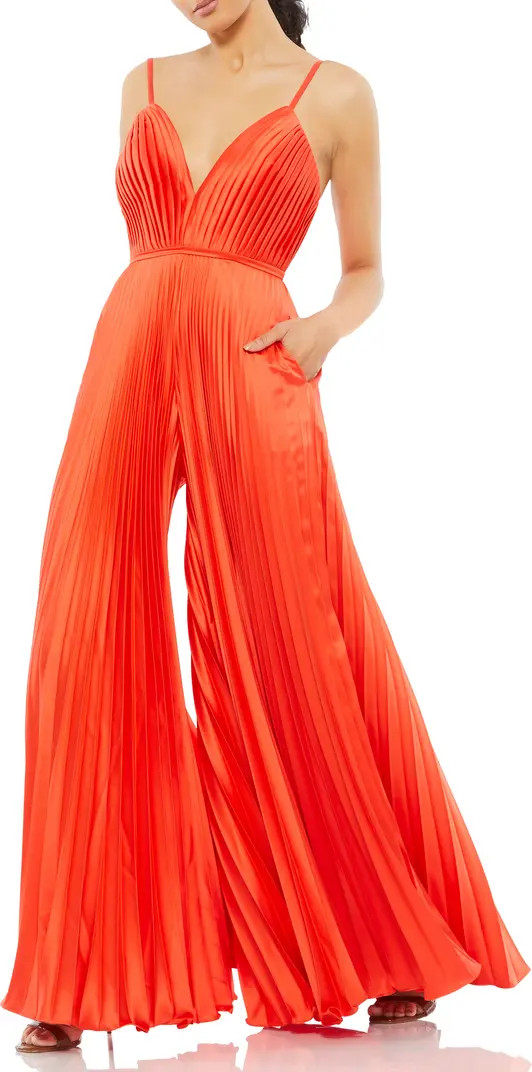 Pleated Plunge Neck Wide Leg Jumpsuit | Nordstrom