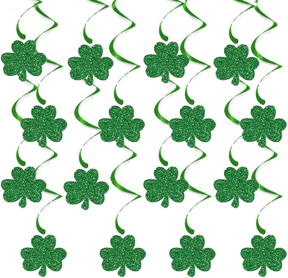 St. Patrick's Day Decorations for Hanging Swirl 16Pcs Glitter Green Lucky Shamrock Hanging Stream... | Amazon (US)