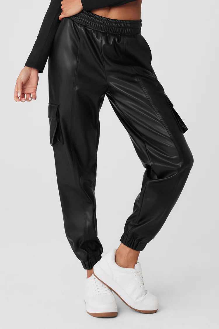 Faux Leather Power Hour Jogger - Black | Alo Yoga