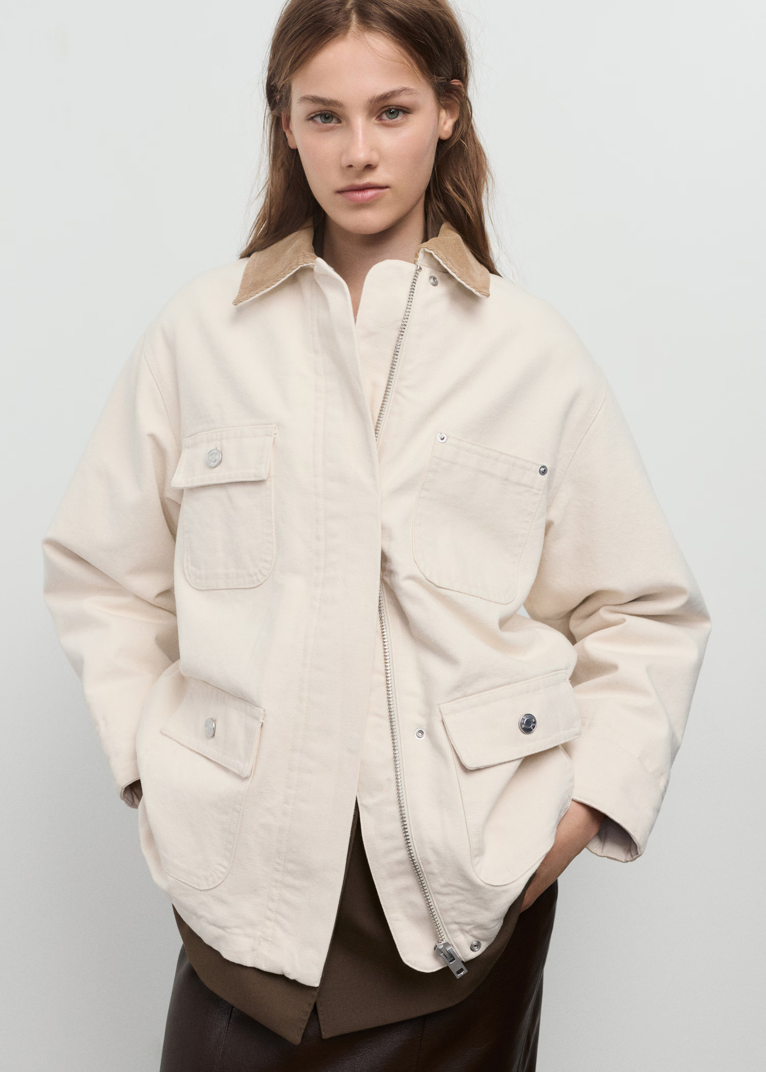 Denim barn jacket with corduroy collar - Women | MANGO USA | Mango (US/MX/AU)