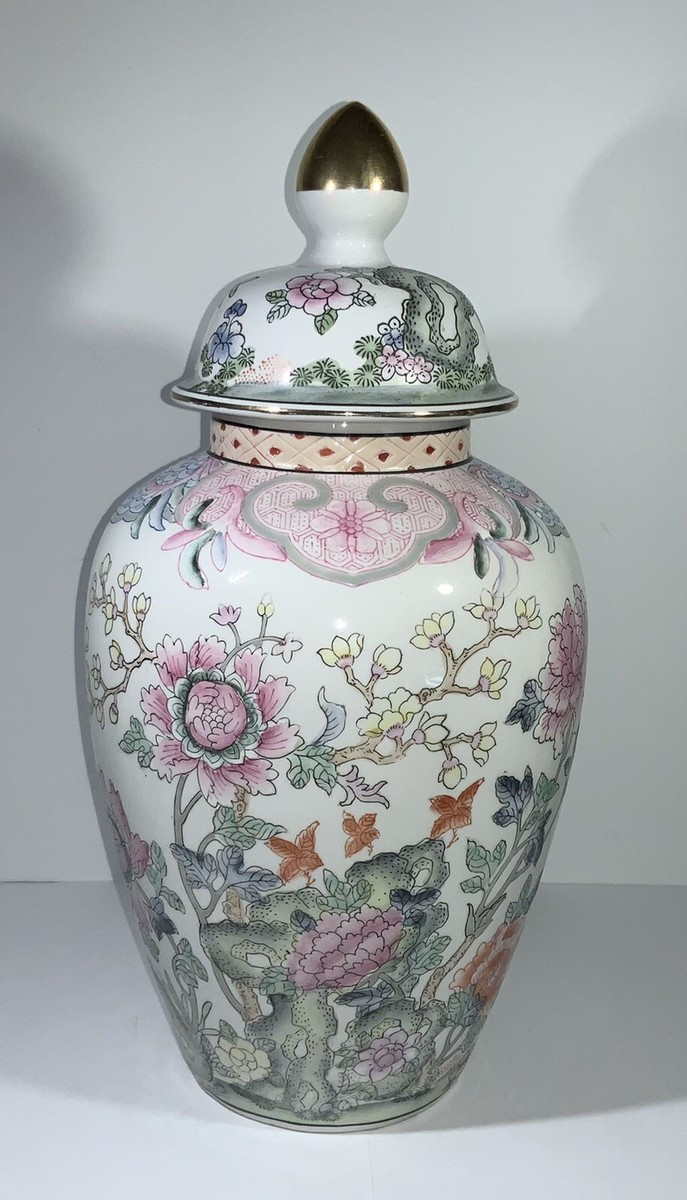 Large Vintage Chinese Famille Rose Floral Porcelain Vase Ginger Jar & Lid 16”  | eBay | eBay US