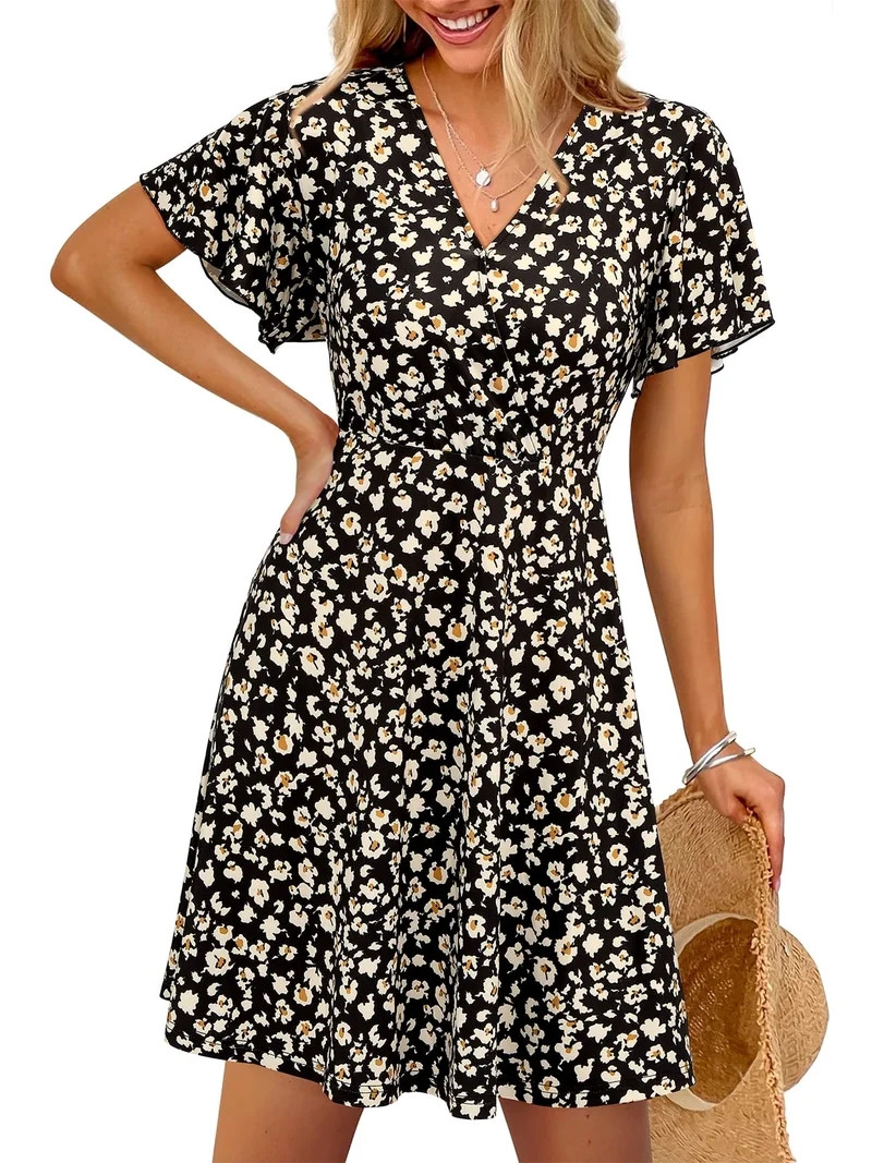 PRETTYGARDEN Women's Summer Sundress Spring Short Sleeve V Neck Swiss Dot Midi Boho Long Dresses ... | Walmart (US)