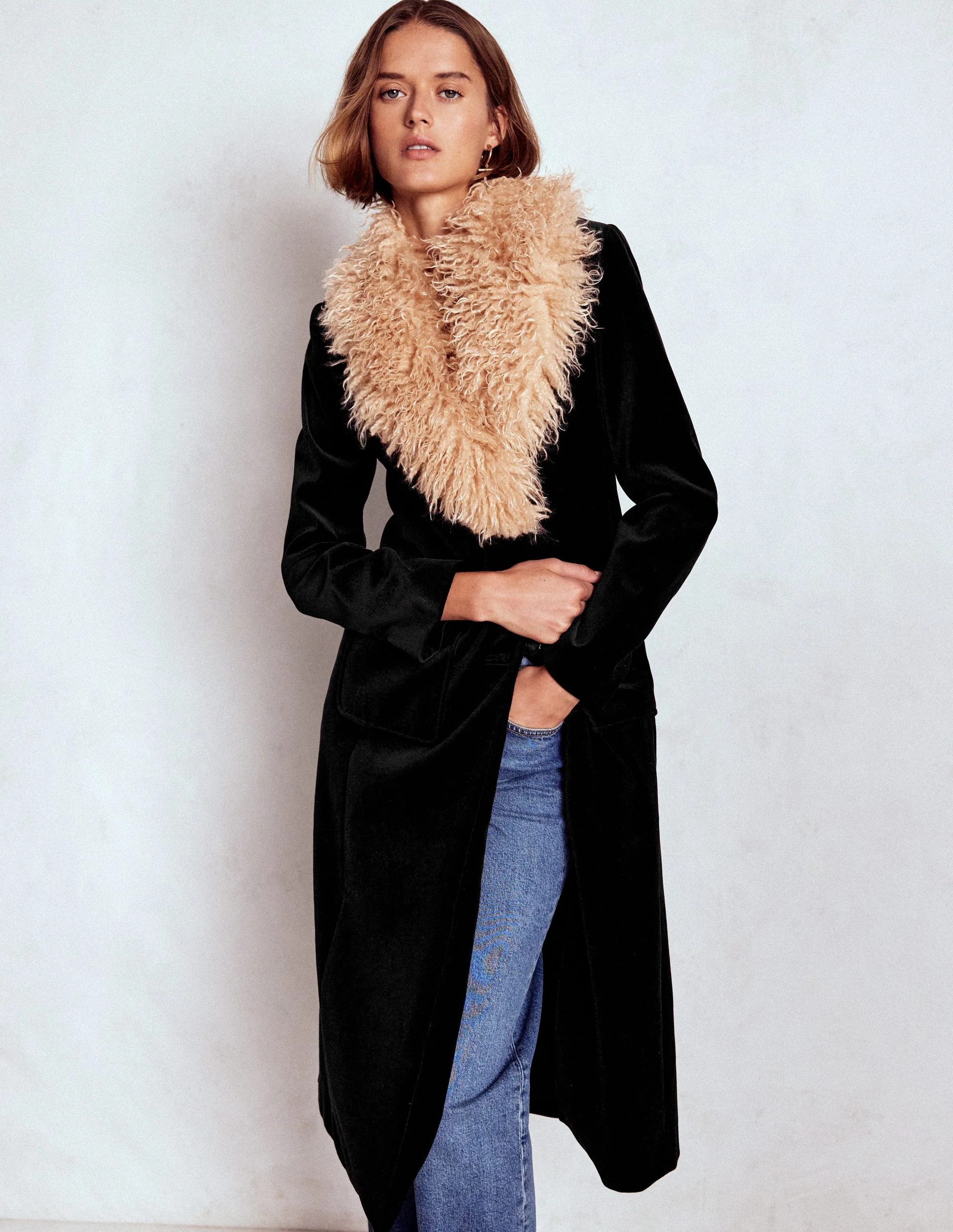 Fur Tipped Coat-Black | Boden (US)