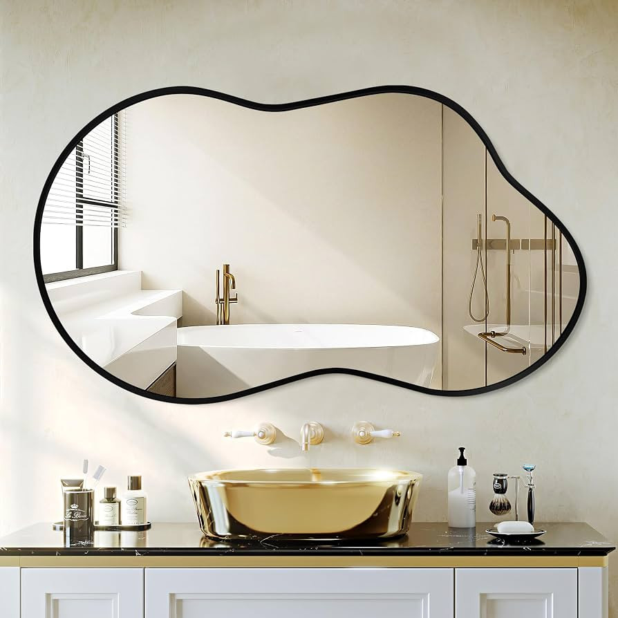 Irregular Wall Mirror - Wall Mirrors Decorative 20"x36" Black Asymmetrical Mirror Tempered Glass ... | Amazon (US)