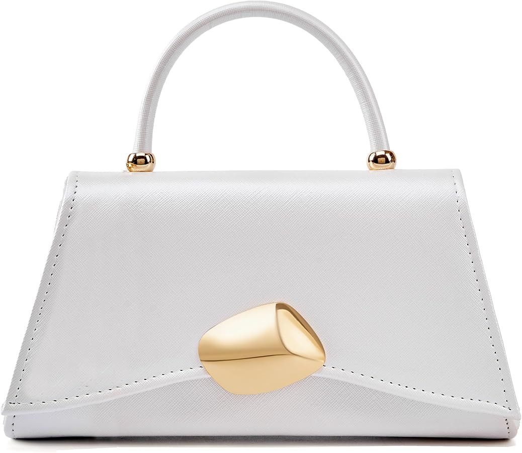 Elegant Textured PU Leather Top Handle Bag, Fashion Gold Metal Clasp Handbag for Women Daily & Pa... | Amazon (US)