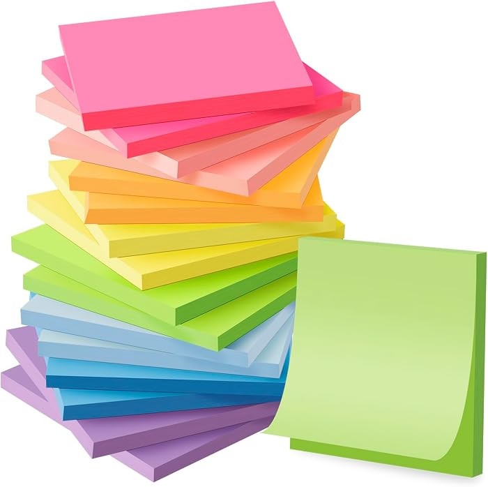 (16 Pack) Sticky Notes 3x3, Self-Stick Pads Bright Colors Sticky Note, Recyclable, Easy to Stick ... | Amazon (US)