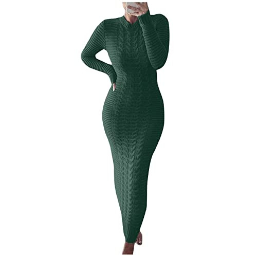 Formal Dresses for Women,Sexy Bodycon Scoop Neck Long Sleeve Sweater Dress for Winter Fall Spring Plus Size Fitted Maxi Pullover Dress Casual for Party Evening Wedding Dinner Dark Green 2XL | Amazon (US)