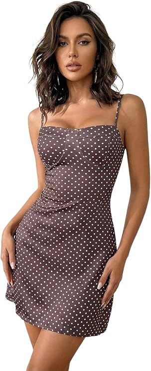 Floerns Women's Going Out Mini Dress Spaghetti Strap Polka Dots Y2k Date Night Dresses | Amazon (US)