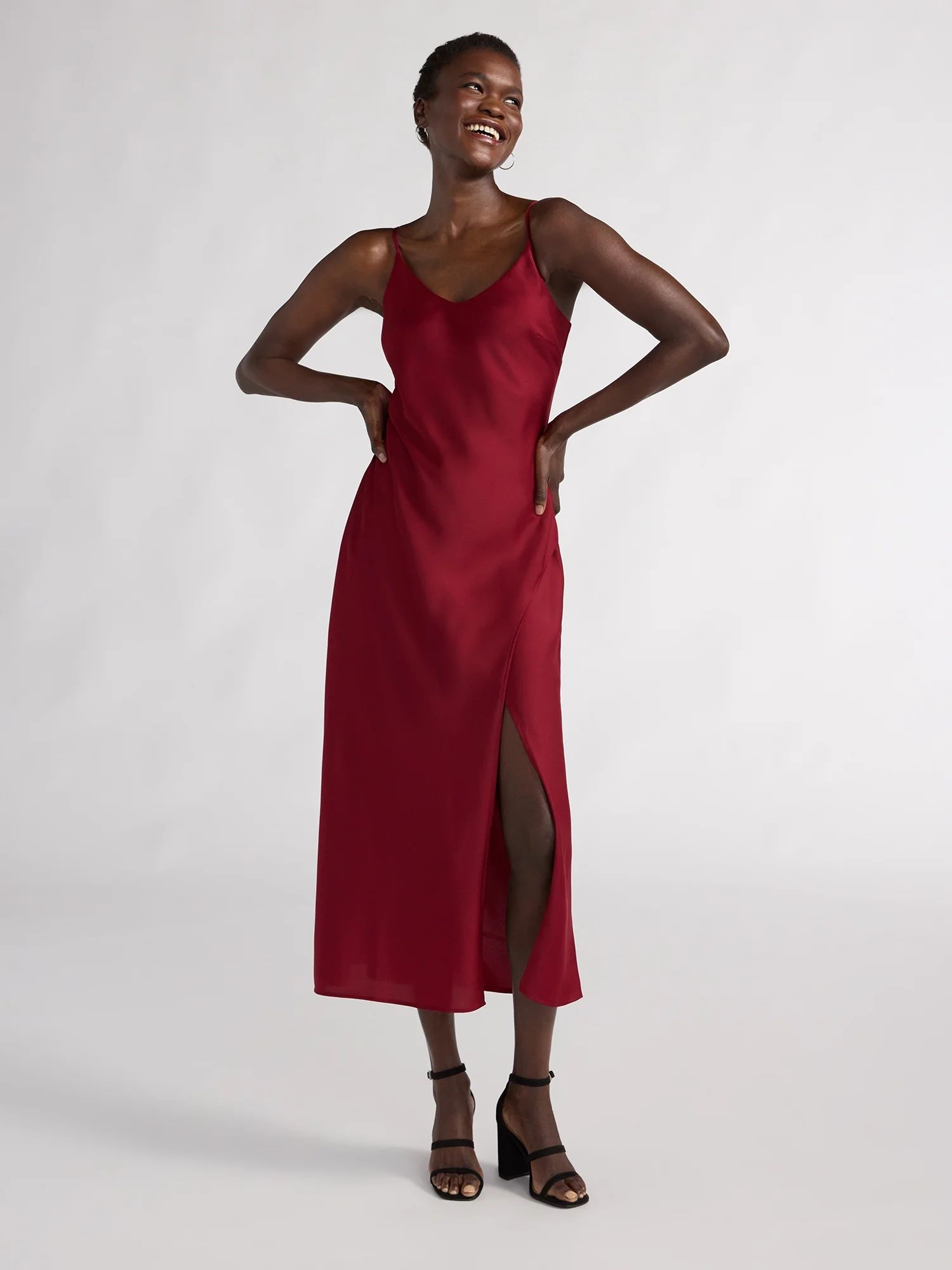Scoop Women's Satin Midi Slip Dress with Side Slit, Sizes XS-XXL | Walmart (US)