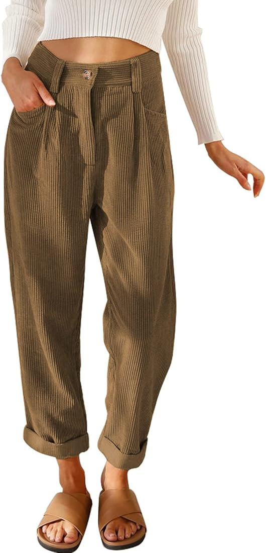 Amazon.com: EVALESS Fall Khaki High Waisted Pants for Women 2022 Trendy Work Loose Casual Straigh... | Amazon (US)