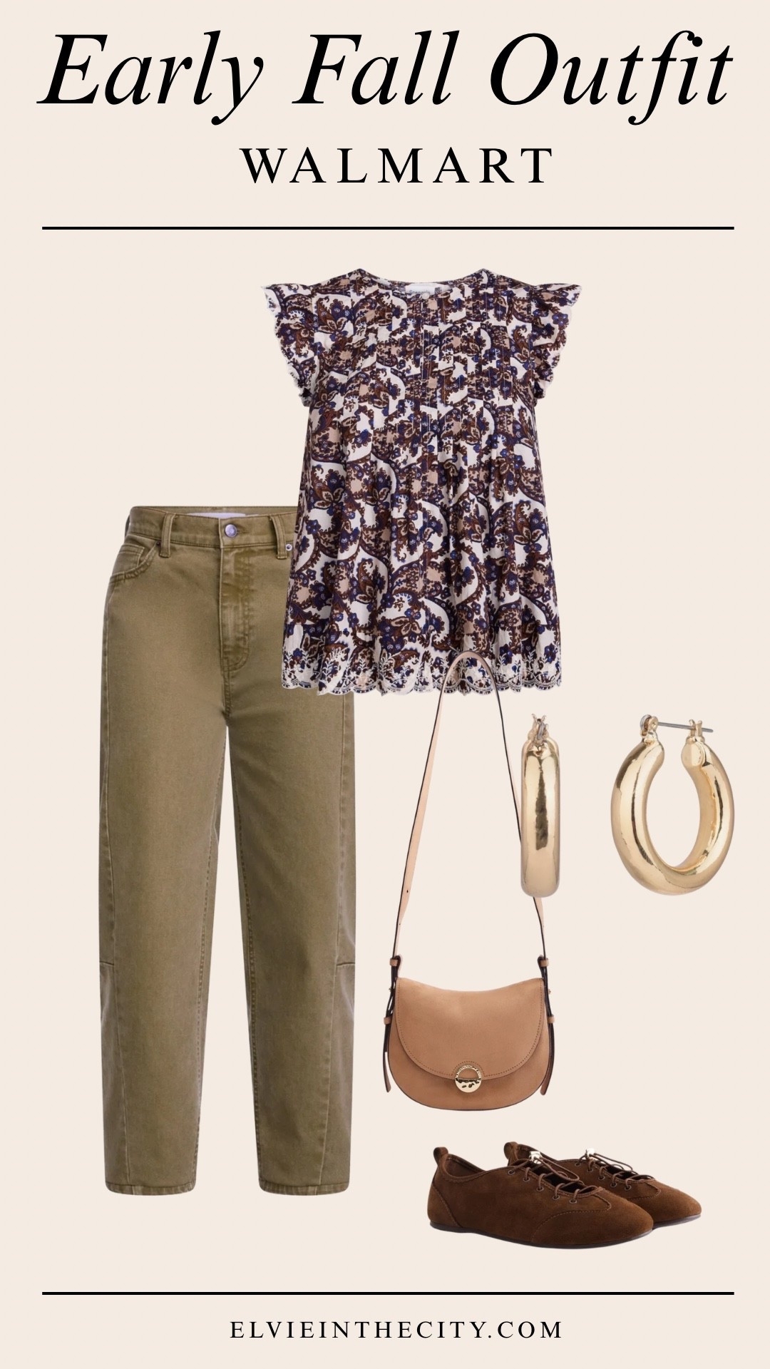 This early fall outfit from Walmart includes a pleated embroidered top, Green high rise barrel jeans, Brown lace faux suede sneakers, Gold metal hoop earrings, and a Brown crossbody bag

Walmart finds, fall outfit, over 50 style, midlife fashion, petite fashion,midlife women, affordable fashion, fashion over40

#LTKOver40 #LTKSeasonal #LTKPetite
