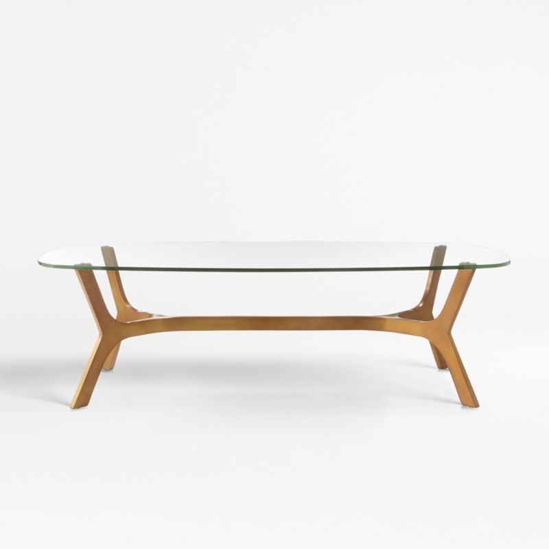 Elke Rectangular Glass Coffee Table with Brass Base + Reviews | Crate & Barrel | Crate & Barrel