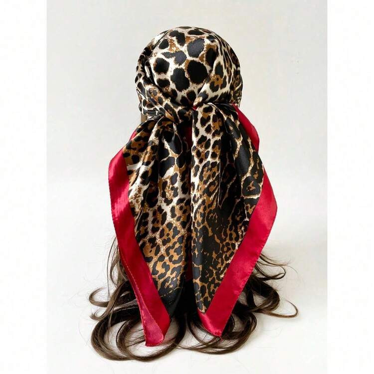 Boho 1 Pc 90cm Women Bandana Leopard Printed Square Scarf, Casual Sunscreen Head Wrap & Neck Scar... | SHEIN