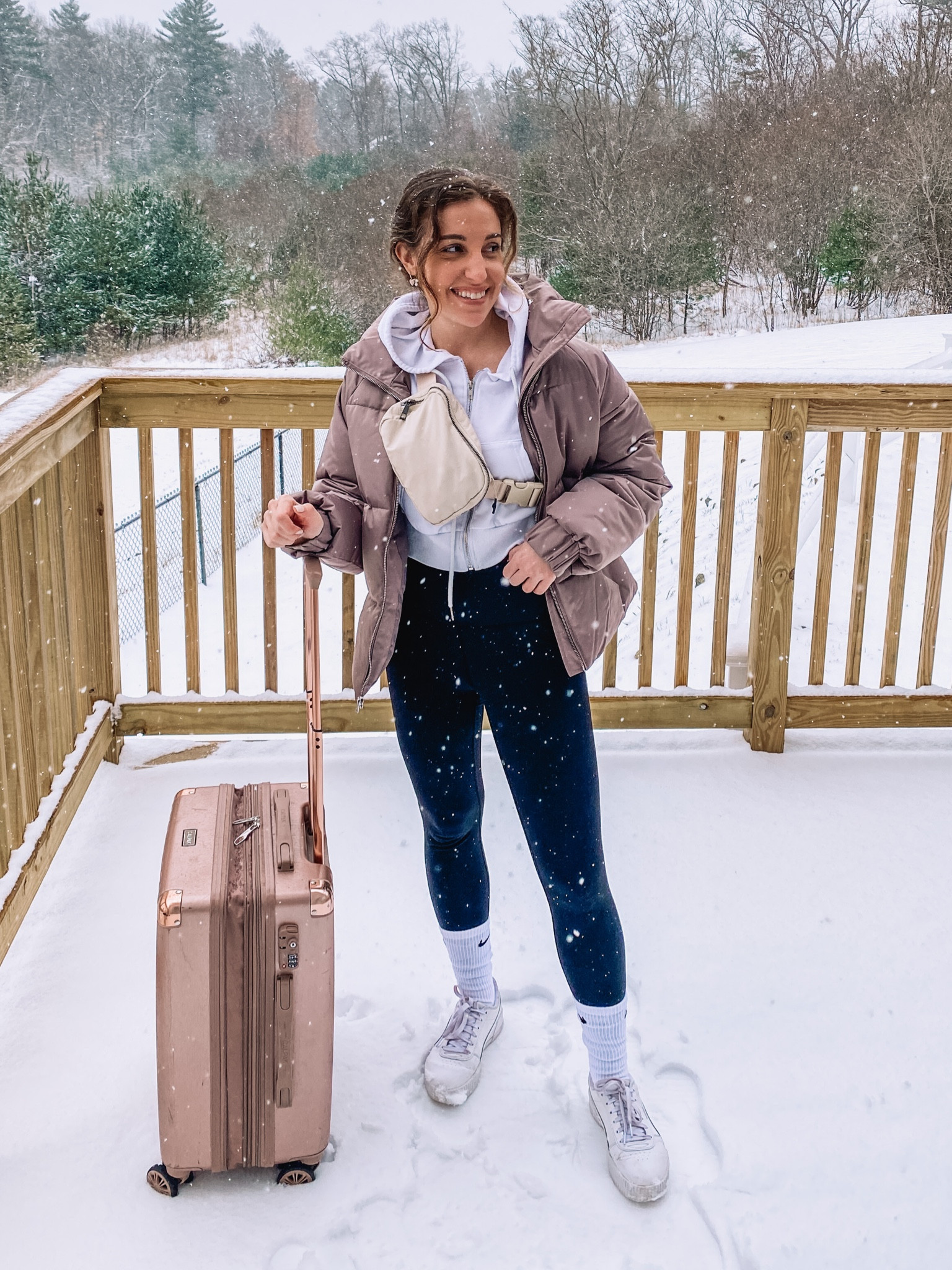 Roadtrip outfit 
Travel outfit 
New England outfit 
Athleisure outfit 
Leggings
Socks
Puffer jacket 

#LTKtravel #LTKstyletip #LTKSeasonal