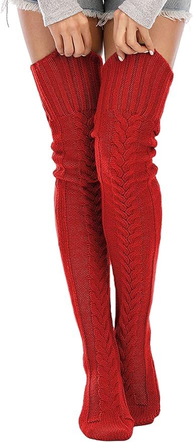 SherryDC Women's Cable Knit Thigh High Socks Winter Boot Stockings Extra Long Over Knee High Leg ... | Amazon (US)