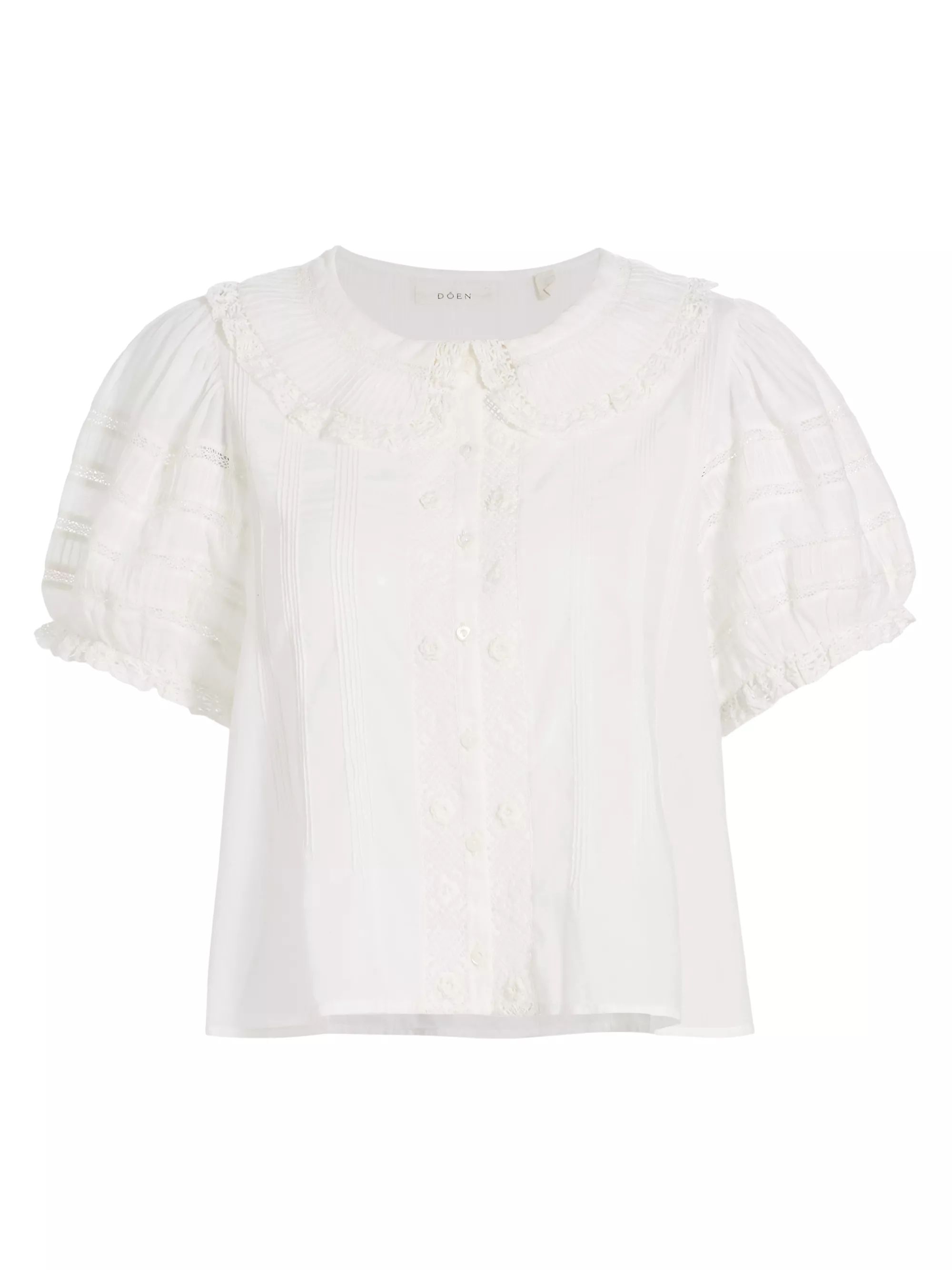 Shop DÔEN Bernadine Peter Pan Lace Blouse | Saks Fifth Avenue | Saks Fifth Avenue