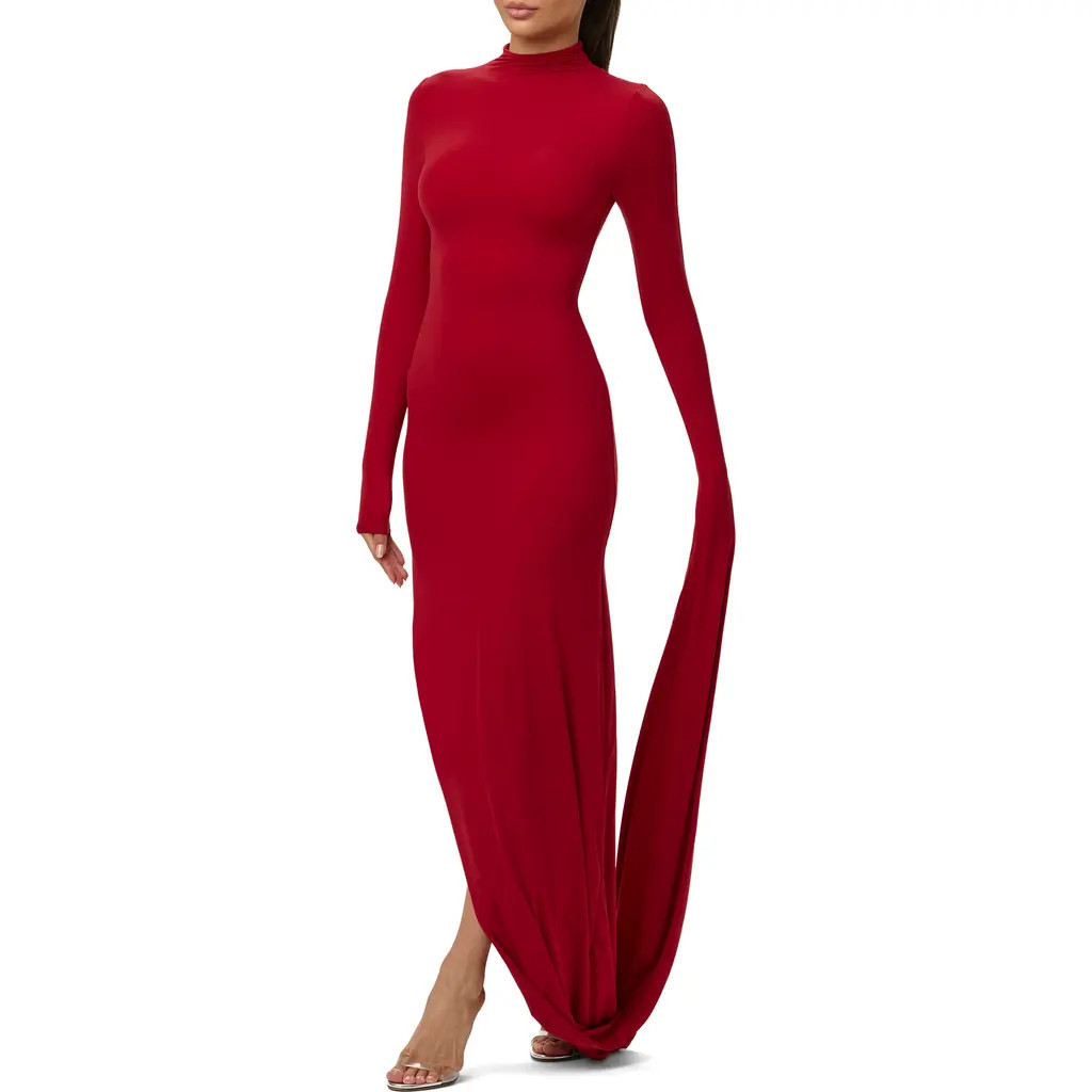 Naked Wardrobe Drape Long Sleeve Maxi Dress in Ruby Red at Nordstrom, Size Small | Nordstrom