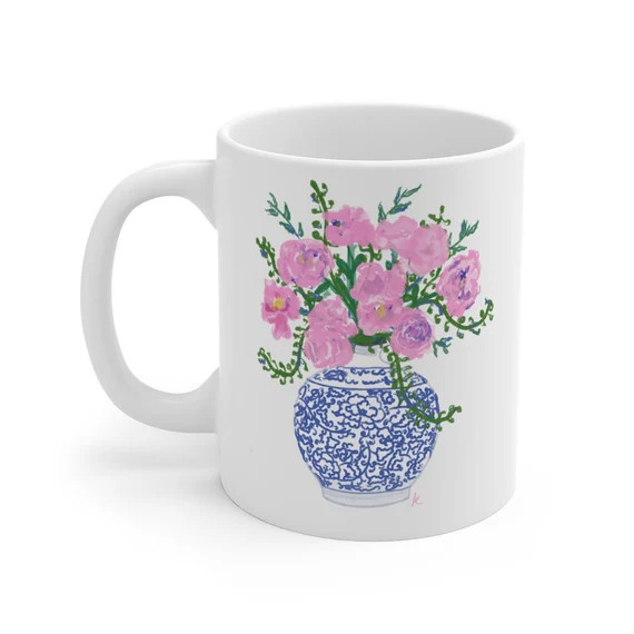 Pink Peonies in a Blue and White Ming Vase Coffee Mug 11oz | Etsy (US)