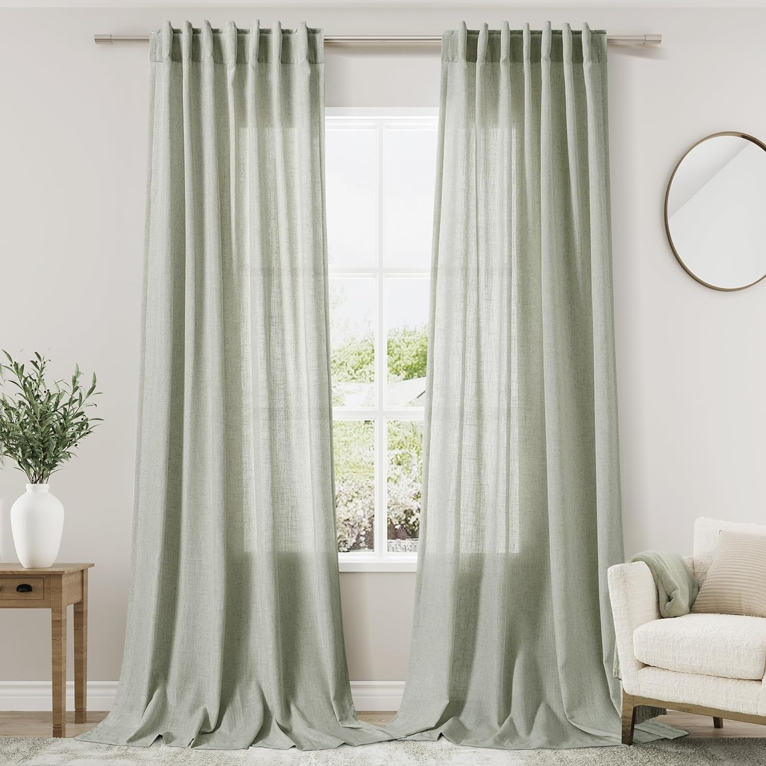Extra Long Sage Green Curtain 2 Panels 108 inches Long for Living Room Back Tab Pocket Light Filt... | Amazon (US)