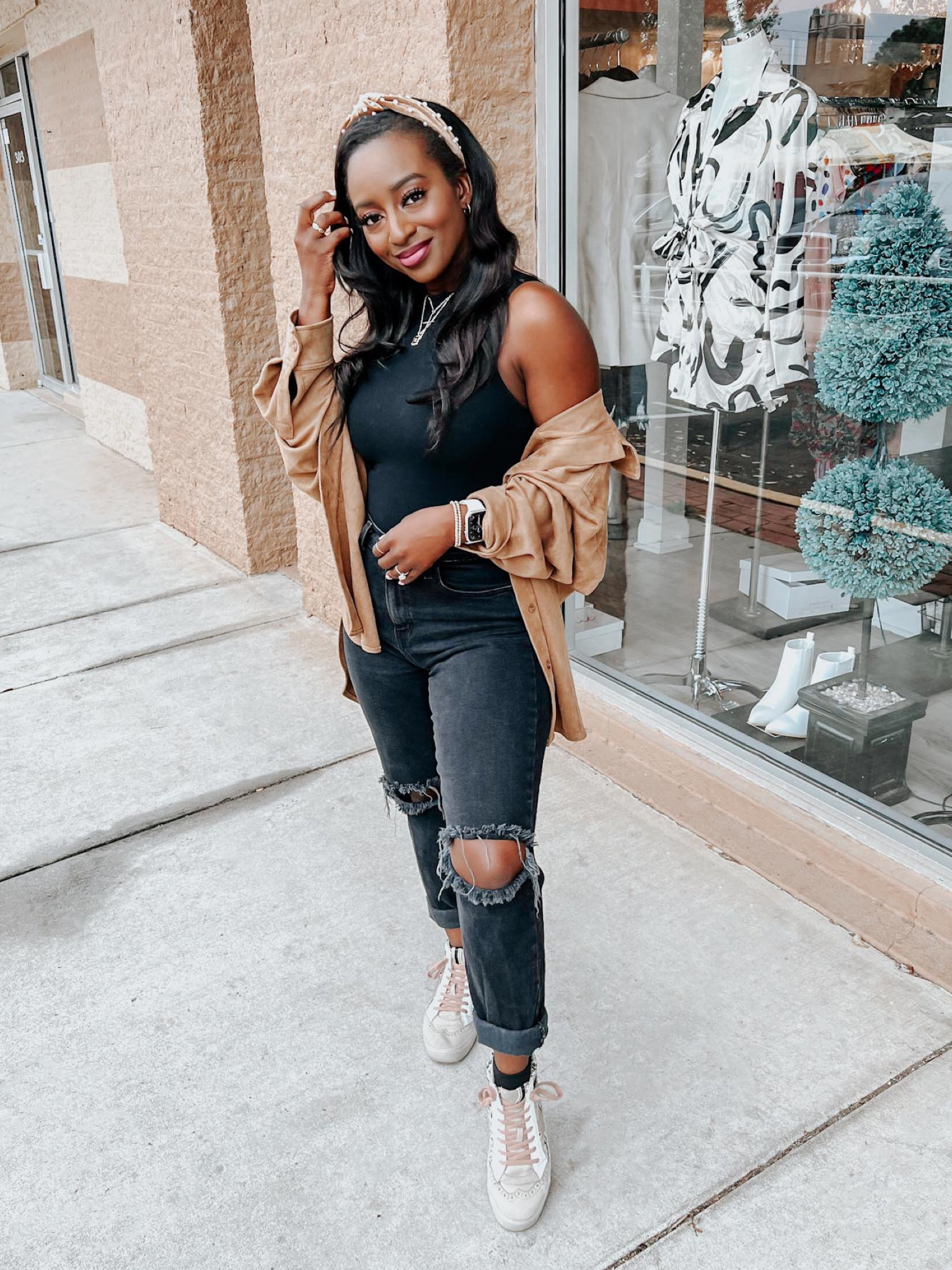 Black denim, black bodysuit, sneakers and shacket.

#LTKunder50 #LTKstyletip #LTKunder100