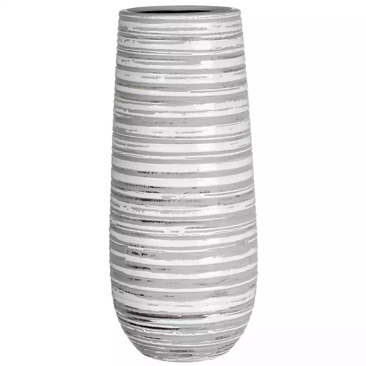 Gray Ceramic Striped Vase | Kirkland's Home