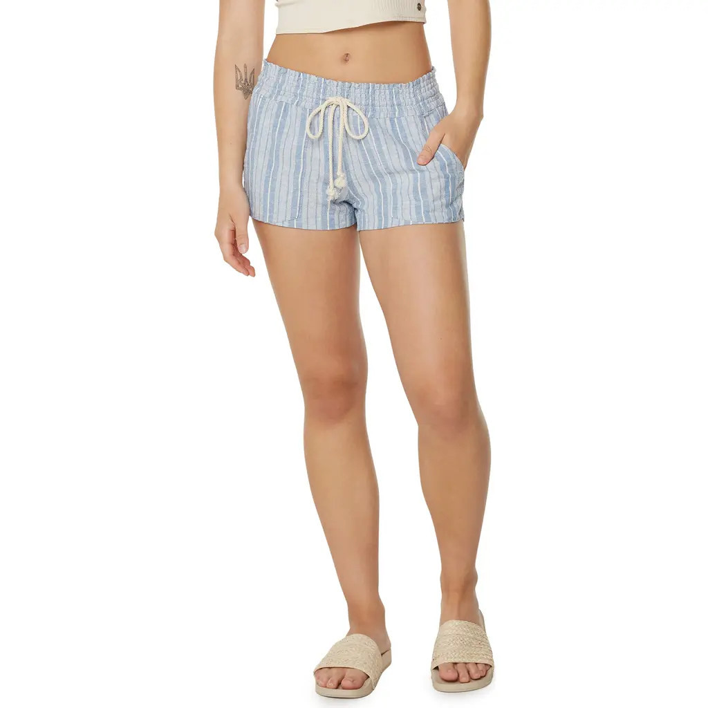 Roxy Oceanside Stripe Linen Blend Shorts in Riviera Solid at Nordstrom, Size Small | Nordstrom