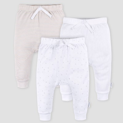 Gerber Baby 3pk Jogger Pants - White Newborn: Cotton Knit, Elastic Waist, Tapered Ankle, Midweight Fabric | Target
