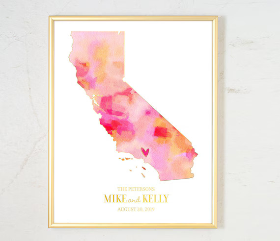 Personalized State Art, Wedding Gift for Couple, Custom Location, Watercolor Art Print, Personali... | Etsy (US)